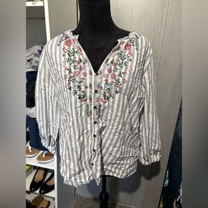 Striped Embroidered Women's Top